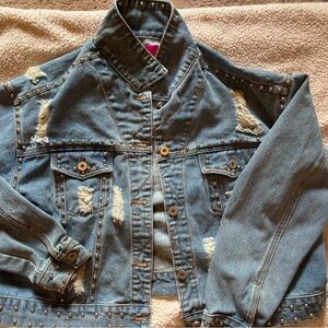 Studded Distressed Denim Jacket